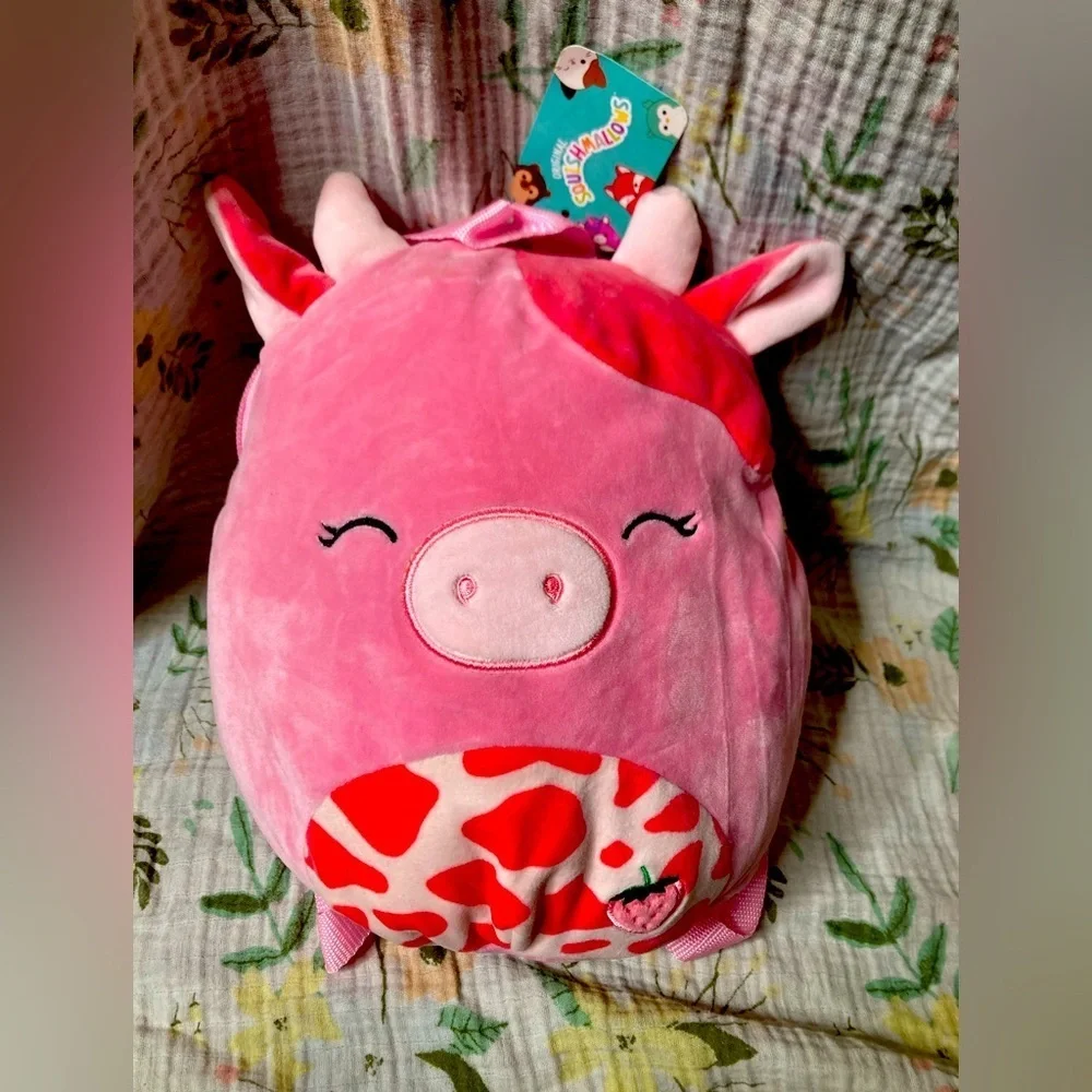 Squishmallow 10” Plush Backpack - Calynda the Pink Strawberry Cow